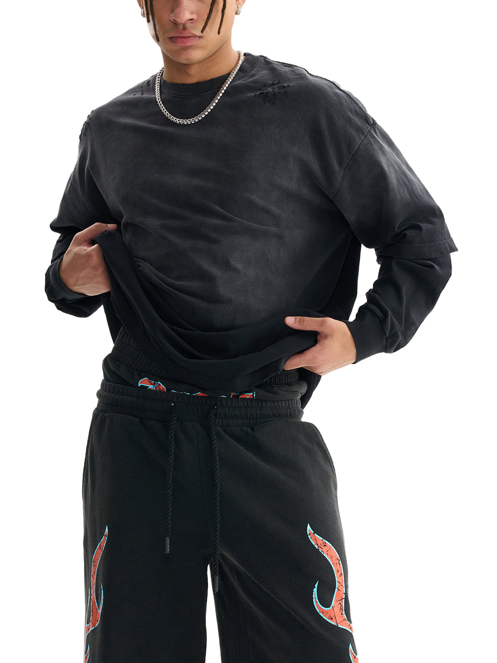 BCK Hand-Frayed Faux Two-Piece T-Shirt