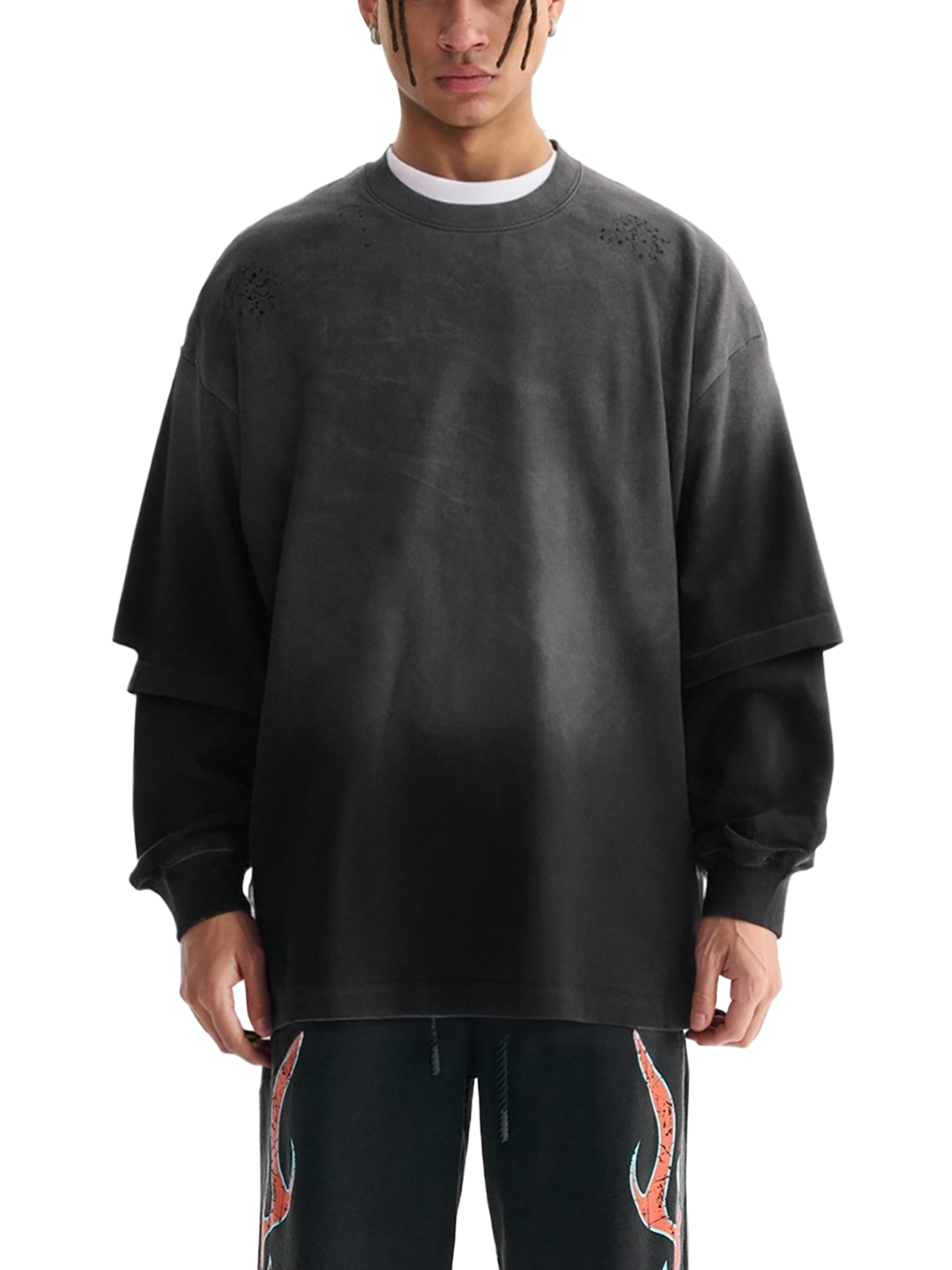 BCK Hand-Frayed Faux Two-Piece T-Shirt