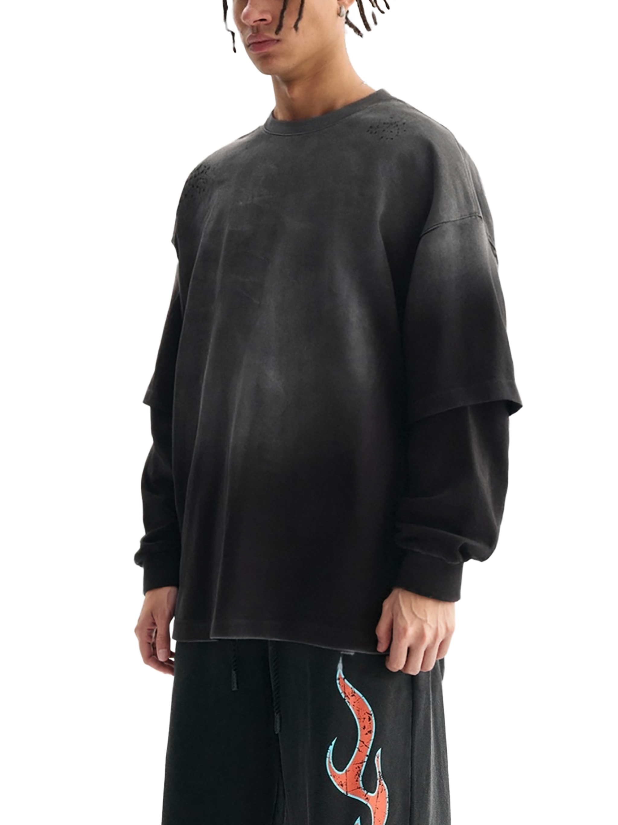 BCK Hand-Frayed Faux Two-Piece T-Shirt